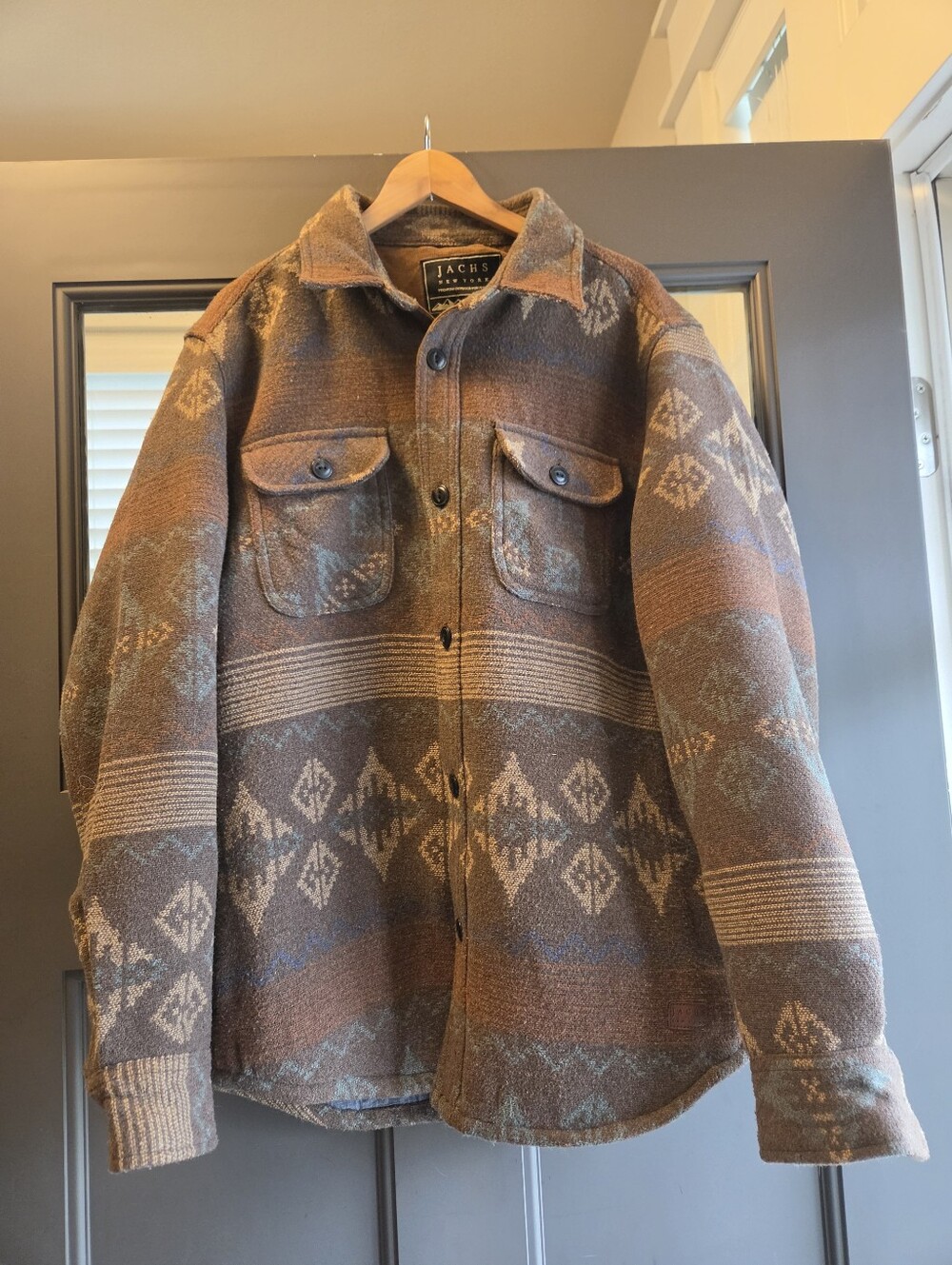 Jach's New York Men's Brown Wool Blend Aztec Southwestern Coat Size M